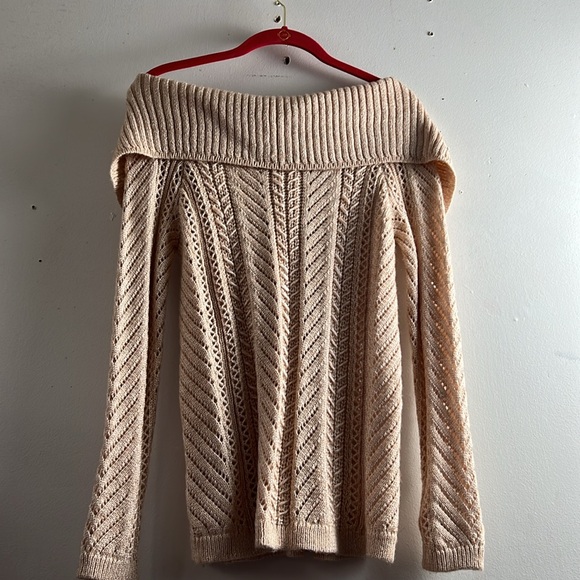 XS antique blush open cable knit sweater with front bow - Picture 6 of 10